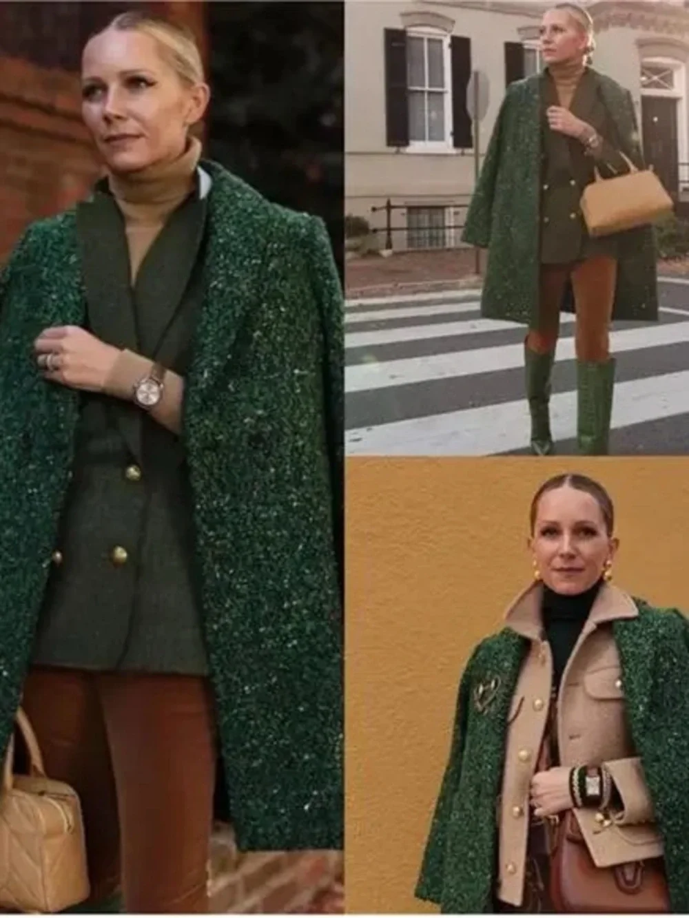 Size 6 J. Crew Green Speckled Italian Tweed Wool Blend Daphne Topcoat Jacket